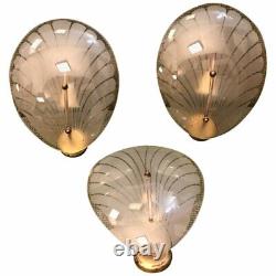 Art Déco Laiton And Glass Italian Shell Wall Bougeoirs, 3 Available Environ 1930