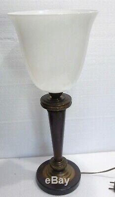 Authentique LAMPE de bureau époque ART DECO 1930 tulipe opaline