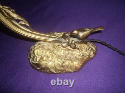 Belle Lampe Col De Cygne Muller Art Nouveau /deco Tulipe Daum Pied Bronze 1900