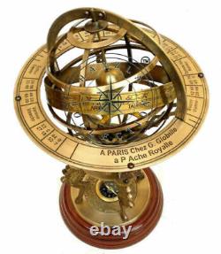 Boussole astrolabe finition armillaire gravée en laiton nautique antique de