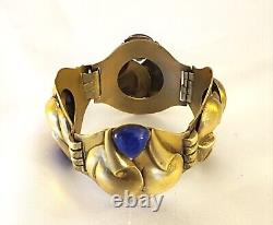 Bracelet Periode Art Deco Decor Avec Pierres Lapis Lazuli D'afghanistan