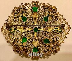 Broche Art Déco Sertie De Strass Vert XXL