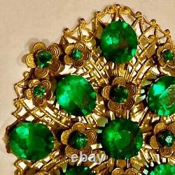 Broche Art Déco Sertie De Strass Vert XXL