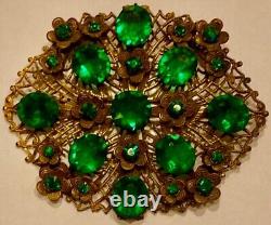 Broche Art Déco Sertie De Strass Vert XXL