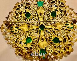 Broche Art Déco Sertie De Strass Vert XXL