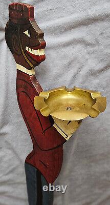 Cendrier ancien Groom d' hôtel en bois polychrome & laiton 90,4 cm