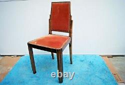 Chaise art-déco 1930. Bois, acajou, velours framboise, clous bombé laiton