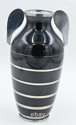 Charles Catteau-Vase à anses Art Déco-Faïence et laiton argenté-Boch Fréres1931