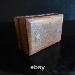 Coffret boite miniature bois marqueterie laiton fait main Art Déco France N3228