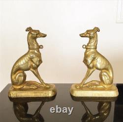 Deux Sculpture Element Décoratif Couple Lévrier Anglais Bronze Laiton Art Deco