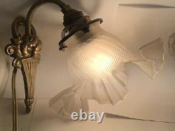 Eclairage, lampe, Paire d'apliques Art Nouveau verre/laiton, très bon état