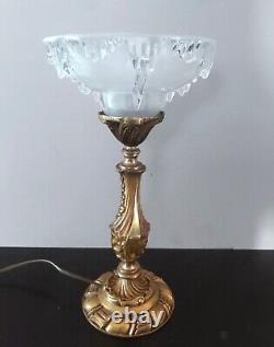 GRANDELAMPE ART DECO BRONZE LAITON 1930 1940 Tulipe en verre presse moulé EZAN