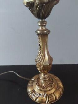 GRANDELAMPE ART DECO BRONZE LAITON 1930 1940 Tulipe en verre presse moulé EZAN