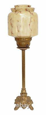 Grand Original Art Nouveau Art Déco Lampe de Table en Laiton 1930 Verre Opale