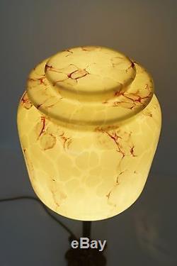 Grand Original Art Nouveau Art Déco Lampe de Table en Laiton 1930 Verre Opale