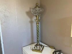 Grande Lampe a Pétrole Electrifié Ancienne Pied en Laiton Art déco 63 cm