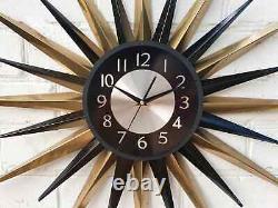 Horloge murale 30 pouces or noir laiton doré art déco style George Nelson