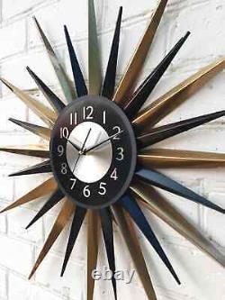 Horloge murale 30 pouces or noir laiton doré art déco style George Nelson