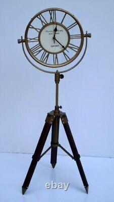 Horloge oxford en laiton antique nautique avec trépied de bureau de table