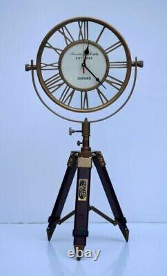 Horloge oxford en laiton antique nautique avec trépied de bureau de table
