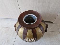 Important vase boule par Gustave Serrurier Bovy dinanderie laiton bois Art Déco