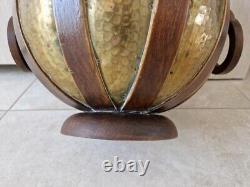 Important vase boule par Gustave Serrurier Bovy dinanderie laiton bois Art Déco