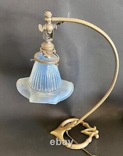 LAMPE ART AND CRAFT ART NOUVEAU DECO DG WAS BENSON Bronze OPALINE VASELINE