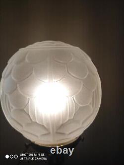 LAMPE ART DECO PIED chandelier laiton globe VERRE motif floral