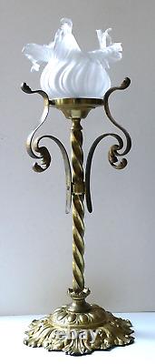 LUSTRE PLAFONNIER MONTURE LAITON BRONZE 1900 Grosse tulipe fleur