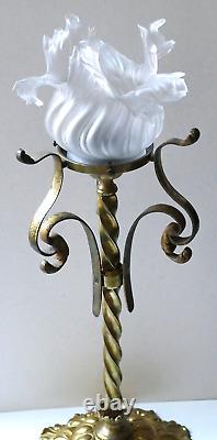 LUSTRE PLAFONNIER MONTURE LAITON BRONZE 1900 Grosse tulipe fleur