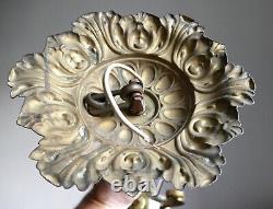 LUSTRE PLAFONNIER MONTURE LAITON BRONZE 1900 Grosse tulipe fleur