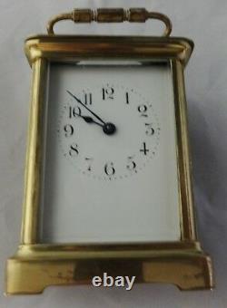 Laiton Antique Français Fabriqué Transport Horloge Biseauté Verre Sans Clé