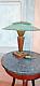 Lampe Art Déco Emile JACOT pagode en laiton doré et laqué vert et bois