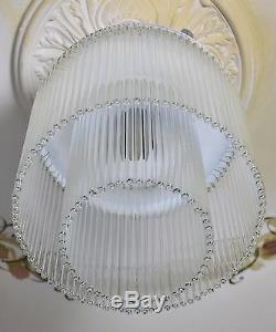 Lampe Art Suspension Deco Antique Belle De Verre Blanc Ancien Plafonnier Forme