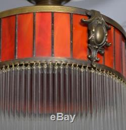 Lampe Art Suspension Deco Antique Belle De Verre Rare Ancien Plafonnier Vintage
