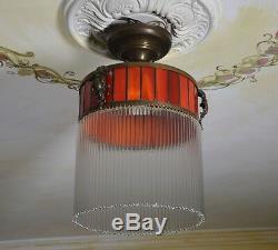 Lampe Art Suspension Deco Antique Belle De Verre Rare Ancien Plafonnier Vintage