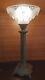 Lampe Colonne Art Deco 1930 Glaçon Pte Verre Ezan Laiton Cuivre Patine Bronze