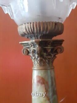 Lampe Colonne Onyx 1900 1920 Art Deco Glaçon Pte Verre Ezan Laiton Bronze