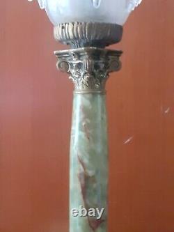 Lampe Colonne Onyx 1900 1920 Art Deco Glaçon Pte Verre Ezan Laiton Bronze