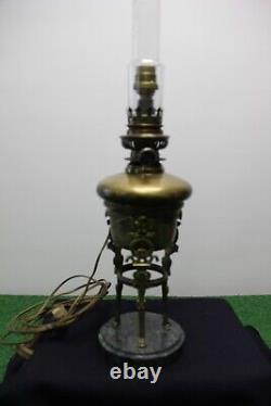 Lampe De Bureau A Petrole En Laiton Modifiée Electrique Napoléon III 19 Ème