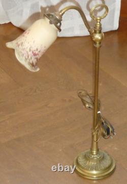 Lampe De Bureau En Bronze Et Tulipe En Pate De Verre Monte Et Baisse Art Nouveau