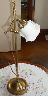 Lampe De Bureau Monte Et Baisse Art Deco Abat Jour Tulipe En Opaline Fonctione