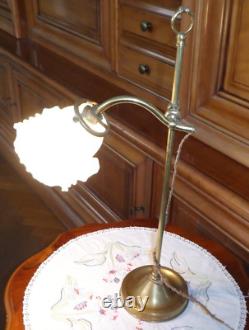 Lampe De Bureau Monte Et Baisse Art Deco Abat Jour Tulipe En Opaline Fonctione