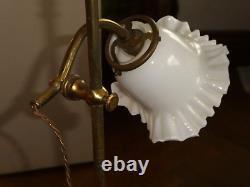 Lampe De Bureau Monte Et Baisse Art Deco Abat Jour Tulipe En Opaline Fonctione