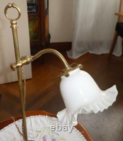 Lampe De Bureau Monte Et Baisse Art Deco Abat Jour Tulipe En Opaline Fonctione