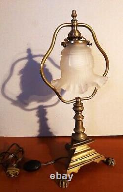 Lampe Lyre Tripode Bronze Laiton Art 1900 1920 Pied Griffe Lion Deco Vintage