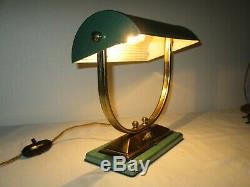 Lampe Moderniste Laiton & métale émaillé Art Deco 1930 /50 Adnet Perzel