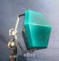 Lampe Pirouett Rare Modèle Banquier A Verre Opaline Bi-couche Vert Et Blanc 1930