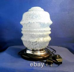 Lampe Plafonnier Moderniste Cristal De Clichy Socle Laiton/chrome Chêne Massif