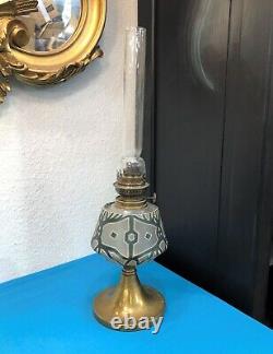 Lampe à pétrole ART DECO en verre émaillé et laiton 54cm no globe tulipe cristal